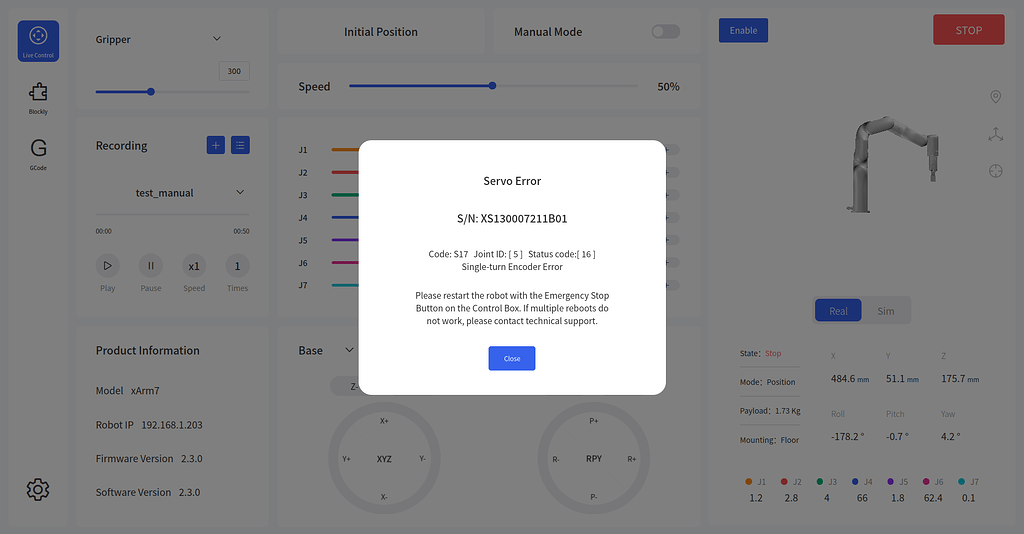 Servo Error Code17 Singleturn Encoder Error UFACTORY Forum